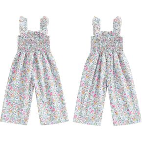 GOOCHEER Toddler Baby Girls Outfit Ruched Floral Print Jumpsuit Sleeveless Romper Overall Pants Summer Clothes