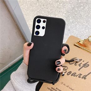 UEEBAI Crossbody Lanyard Phone case for Samsung Galaxy S20 FE 5G, Silicone Phone Cover with Adjustable Necklace Strap Soft Belt Neck Cord Lanyard Shockproof Protective Case - Black