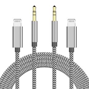 [Apple MFi Certified] Aux Cord for iPhone, 2 Pack Lightning to 3.5 mm Aux Audio Cable Cord Compatible for iPhone 14 13 12 11 Pro Max XS XR X 8 7 6 to Car Home Stereo/Speaker/Headphone, 3.3FT Silver