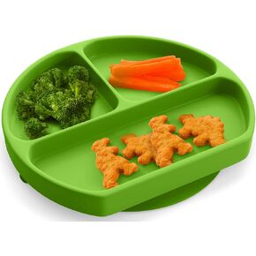 Toddler Plates Suction Plates for Baby Silicone Baby Plates 100% Food-Grade Silicone, First Stage toddler plate With Suction Feeding Supplies for Kids, Microwave & Dishwasher Safe Green