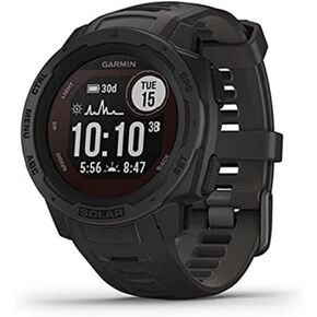 Garmin Instinct Solar, Solar-Powered Rugged Outdoor Smartwatch, Built-in Sports Apps and Health Monitoring, Graphite (Renewed)