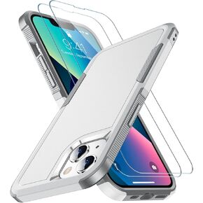 جراب SPIDERCASE مصمم لهاتف iPhone 13/حافظة iPhone 14، [حماية من السقوط بدرجة عسكرية 10 أقدام] [مع قطعتين واقي شاشة من الزجاج المقوى] غطاء لهاتف iPhone 13 و14 6.1 بوصة (أبيض حليبي)