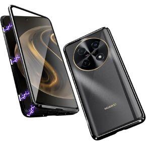 QUIETIP Case Compatible with Huawei nova 12i,Magnetic Body Metal Frame Double Sided Clear Tempered Glass with Camera Protection Cover,Black