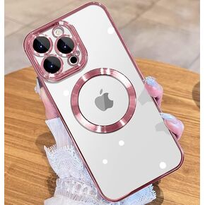 Generic Set of 2 - Luxury Electroplated Strong Magnetic Case 3 in 1 for iPhone 15 Pro Max Case Clear Anti-Yellowing TPU Bumper Case + HD Screen Protector Tempered Glass Anti-Fingerprints (Purple)