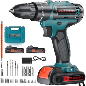 Cordless Drill Set,21V MAX Power Drill Set with 2 Batteries and Charger, 25+3 Torque Setting Electric Drill Driver/Drill Bits, 3/8'' Keyless Chuck,with LED Electric Drill Set