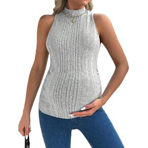 MakeMeChic Women's Maternity Tank Tops Mock Neck Sleeveless Basic Ribbed Knit Pregnancy Camisole