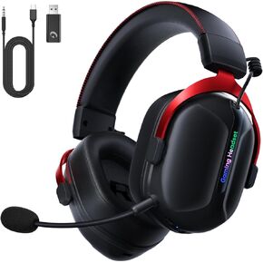 Wireless Gaming Headset, 2.4GHz USB Gaming Headphones for PS5, PS4, PC, Switch, Mac with Bluetooth 5.3, 60H Battery, ENC Noise Canceling Microphone, 3.5MM Wired Jack for Xbox Series, Red