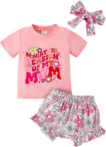 Baby Girl Summer Clothes Letter T Shirt Top +Floral Bloomer Shorts+Headband 3 Piece Shorts Set Newborn Infant Outfit in Saudi Arabia