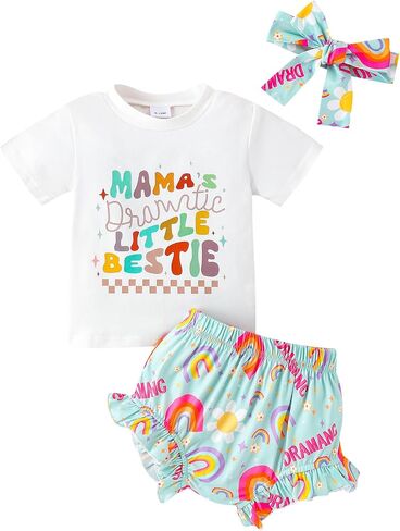 Baby Girl Summer Clothes Letter T Shirt Top +Floral Bloomer Shorts+Headband 3 Piece Shorts Set Newborn Infant Outfit in Saudi Arabia