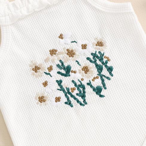 Newborn Baby Girl Clothes Summer Outfit Waffle Sleeveless Floral Embroidery Strap Romper Shorts Set in Saudi Arabia