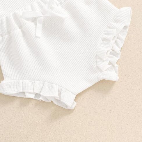 Newborn Baby Girl Clothes Summer Outfit Waffle Sleeveless Floral Embroidery Strap Romper Shorts Set in Saudi Arabia