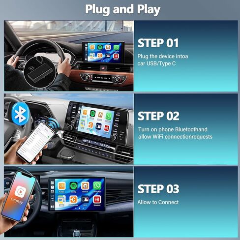 محول CarPlay اللاسلكي لأجهزة Apple iPhone، قم بتحويل CarPlay السلكي الخاص بك إلى التوصيل والتشغيل اللاسلكي بشريحة ثنائية النواة WiFi بدون تأخير، وكابلات USB-C وUSB-A لنماذج CarPlay السلكية فوق 2016 in Saudi Arabia