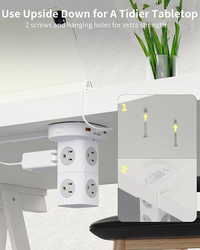 Tower Power Strip with 9 Outlets 3 USB (2 USB C), Surge Protector Tower 1250W/10A, 1700J, 5Ft Removable Multiple Outlets Power Strip Tower, Ideal for Dorms, Home Office, Travel, Hotels in Saudi Arabia