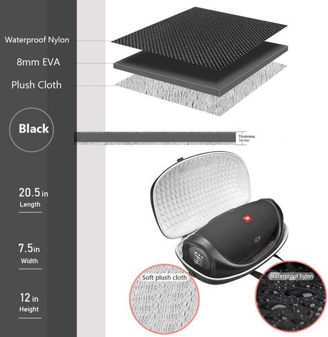 حقيبة تخزين صلبة من مادة ايفا للسفر وحقيبة حمل وحقيبة حمل لجهاز JBL Boombox 3/Boombox 2 مكبر صوت بلوتوث محمول (أسود من الخارج مع رمادي من الداخل) in Kuwait