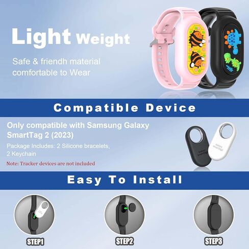 [عبوة من قطعتين] سوار سيليكون لهاتف Samsung Galaxy SmartTag 2 (2023)، سوار معصم بغطاء كامل للعلامة الذكية 2 حامل مقاوم للماء، سوار SmartTag 2 مخفي قابل للتعديل للأطفال كبار السن (وردي وأسود) in Kuwait