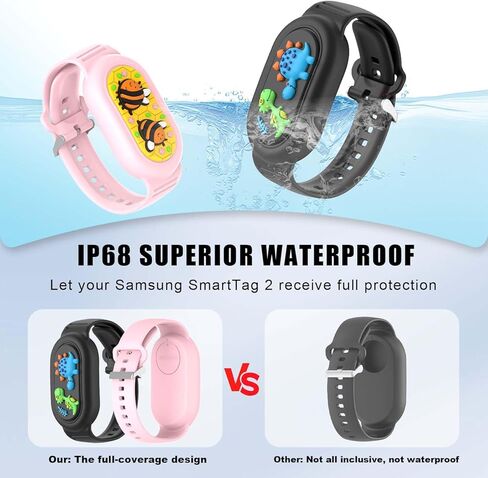 [عبوة من قطعتين] سوار سيليكون لهاتف Samsung Galaxy SmartTag 2 (2023)، سوار معصم بغطاء كامل للعلامة الذكية 2 حامل مقاوم للماء، سوار SmartTag 2 مخفي قابل للتعديل للأطفال كبار السن (وردي وأسود) in Kuwait