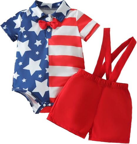 4th Of July Baby Boy Outfit USA Short Sleeve T Shirt Tops + Shorts Sets America Flag First Fourth July Clothes in Saudi Arabia