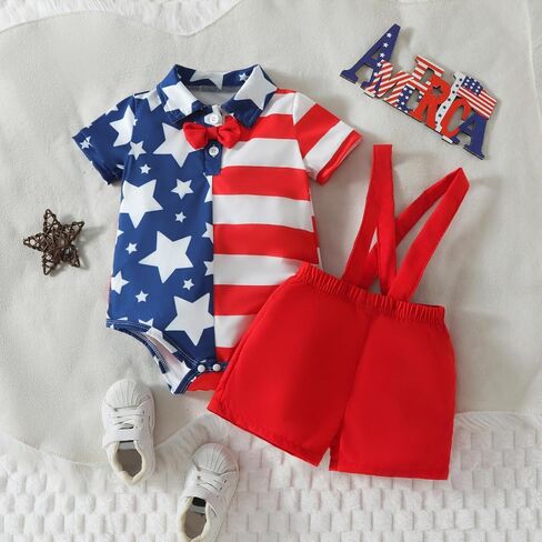 4th Of July Baby Boy Outfit USA Short Sleeve T Shirt Tops + Shorts Sets America Flag First Fourth July Clothes in Saudi Arabia