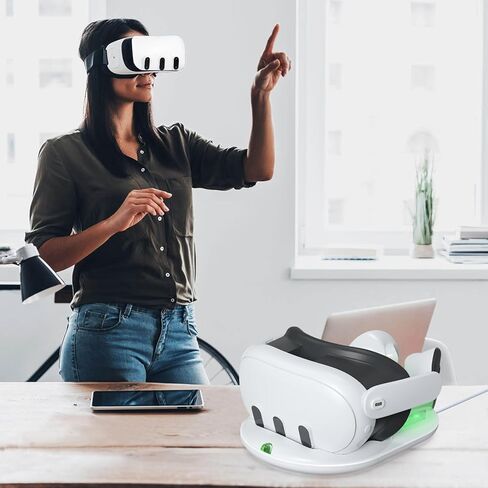 قاعدة شحن محسّنة مع ضوء LED لـ Oculus Quest 3، محطة شحن مغناطيسية لوحدة التحكم باللمس Oculus Quest 3 وسماعة رأس VR، مع بطاريتين قابلتين للشحن وشاحن وكابل من النوع C in Kuwait