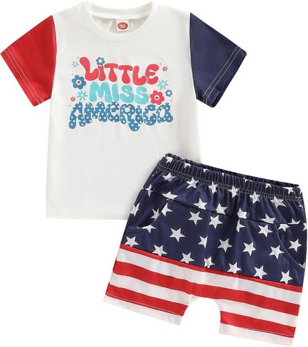 4th Of July Baby Boy Outfit USA Short Sleeve T Shirt Tops + Shorts Sets America Flag First Fourth July Clothes in Saudi Arabia