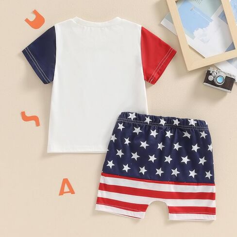 4th Of July Baby Boy Outfit USA Short Sleeve T Shirt Tops + Shorts Sets America Flag First Fourth July Clothes in Saudi Arabia