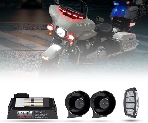 مجموعة نظام صفارة الإنذار للدراجات النارية Abrams Macro 100W [مقاومة للصدمات والاهتزاز] نظام صفارة شرطة قوي مقاوم للماء [2 × 50 وات مكبر صوت + وحدة تحكم متضمنة] صفارة طوارئ 12 فولت لـ ATV UTV POV in Kuwait