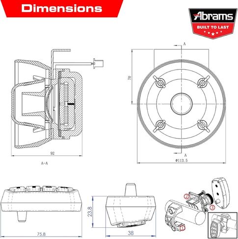 مجموعة نظام صفارة الإنذار للدراجات النارية Abrams Macro 100W [مقاومة للصدمات والاهتزاز] نظام صفارة شرطة قوي مقاوم للماء [2 × 50 وات مكبر صوت + وحدة تحكم متضمنة] صفارة طوارئ 12 فولت لـ ATV UTV POV in Kuwait