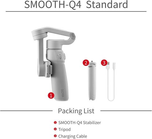 Zhiyun Smooth Q4 Gimbal Stabilizer للهواتف الذكية، 3 محاور Gimbal للهواتف المحمولة iPhone Android، قضيب تمديد مدمج، محمول وقابل للطي، مثبت مدونة فيديو، يوتيوب in Kuwait