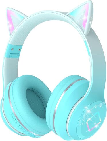 Bluetooth Kids Headphones,Cat Ear LED Light Up Kids Wireless Headphones,Bluetooth 5.1&Stereo Sound, Foldable,Adjustable Headband,Children Headphone with Microphone for School/Tablet (Pink) in Saudi Arabia