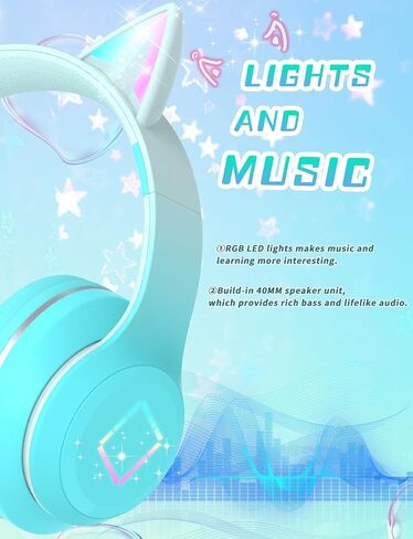 Bluetooth Kids Headphones,Cat Ear LED Light Up Kids Wireless Headphones,Bluetooth 5.1&Stereo Sound, Foldable,Adjustable Headband,Children Headphone with Microphone for School/Tablet (Pink) in Saudi Arabia