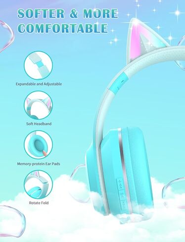 Bluetooth Kids Headphones,Cat Ear LED Light Up Kids Wireless Headphones,Bluetooth 5.1&Stereo Sound, Foldable,Adjustable Headband,Children Headphone with Microphone for School/Tablet (Pink) in Saudi Arabia