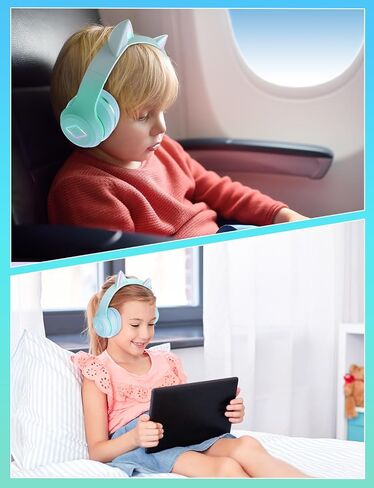 Bluetooth Kids Headphones,Cat Ear LED Light Up Kids Wireless Headphones,Bluetooth 5.1&Stereo Sound, Foldable,Adjustable Headband,Children Headphone with Microphone for School/Tablet (Pink) in Saudi Arabia