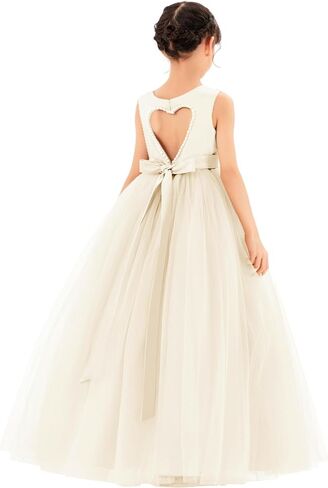 ekidsbridal الساتان القلب انقطاع زهرة فتاة فساتين اللؤلؤ مطرز تقليم جميلة الأميرة P250 in Kuwait