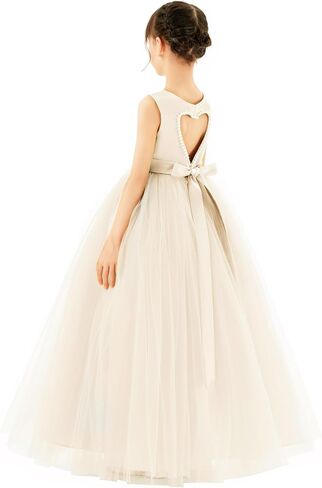 ekidsbridal الساتان القلب انقطاع زهرة فتاة فساتين اللؤلؤ مطرز تقليم جميلة الأميرة P250 in Kuwait