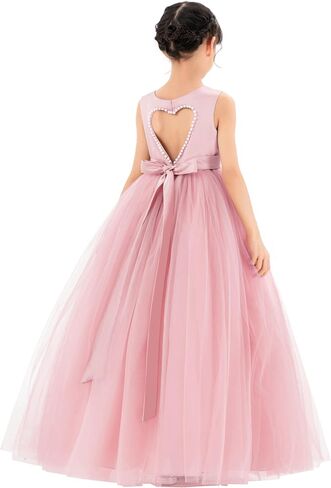 ekidsbridal الساتان القلب انقطاع زهرة فتاة فساتين اللؤلؤ مطرز تقليم جميلة الأميرة P250 in Kuwait