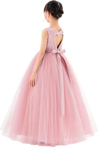 ekidsbridal الساتان القلب انقطاع زهرة فتاة فساتين اللؤلؤ مطرز تقليم جميلة الأميرة P250 in Kuwait