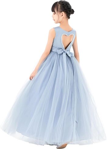 ekidsbridal الساتان القلب انقطاع زهرة فتاة فساتين اللؤلؤ مطرز تقليم جميلة الأميرة P250 in Kuwait