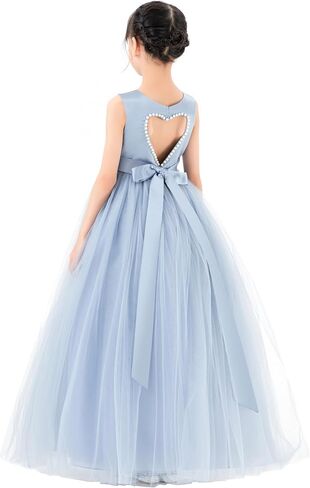 ekidsbridal الساتان القلب انقطاع زهرة فتاة فساتين اللؤلؤ مطرز تقليم جميلة الأميرة P250 in Kuwait