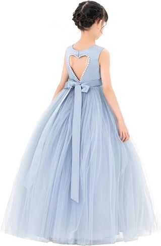 ekidsbridal الساتان القلب انقطاع زهرة فتاة فساتين اللؤلؤ مطرز تقليم جميلة الأميرة P250 in Kuwait