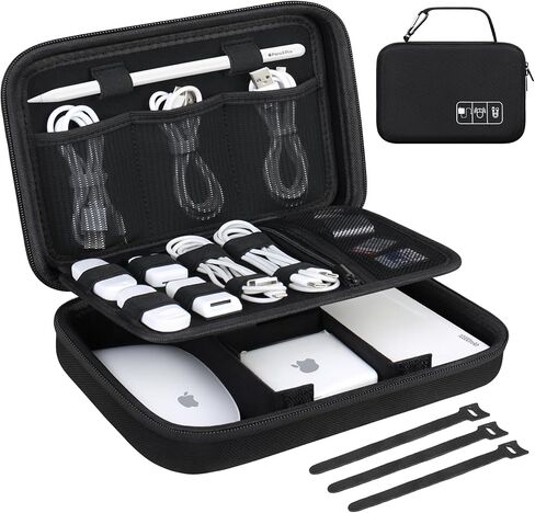 Lacdo Hard Travel Electronic Organizer Case for MacBook Power Adapter Charger, Cables, Cords, Apple Pencil, Mouse, Power Bank, USB Flash Disk, SD Cards EVA Protective Portable Accessories Bag, Black in Kuwait