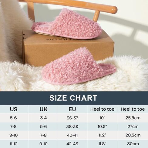 Snug Leaves Women's Scuff Slippers Furry Cute Curly Faux Wool Slip-on Indoor Outdoor Memory Foam House Shoes in Saudi Arabia