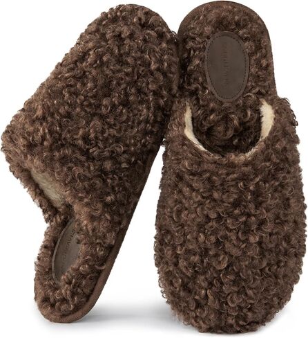 Snug Leaves Women's Scuff Slippers Furry Cute Curly Faux Wool Slip-on Indoor Outdoor Memory Foam House Shoes in Saudi Arabia