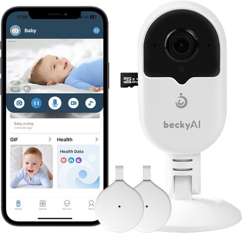Smart Baby Monitor Contact-Free with Sleep & Breathing Tracking, 2K Secure Wi-Fi Video Camera Supporting Local Video Recording, AI Face Capture, Crying Alerts, Face Cover Alarm, Night Vision in Saudi Arabia
