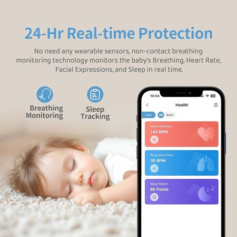 Smart Baby Monitor Contact-Free with Sleep & Breathing Tracking, 2K Secure Wi-Fi Video Camera Supporting Local Video Recording, AI Face Capture, Crying Alerts, Face Cover Alarm, Night Vision in Saudi Arabia