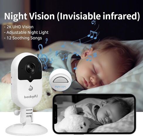 Smart Baby Monitor Contact-Free with Sleep & Breathing Tracking, 2K Secure Wi-Fi Video Camera Supporting Local Video Recording, AI Face Capture, Crying Alerts, Face Cover Alarm, Night Vision in Saudi Arabia