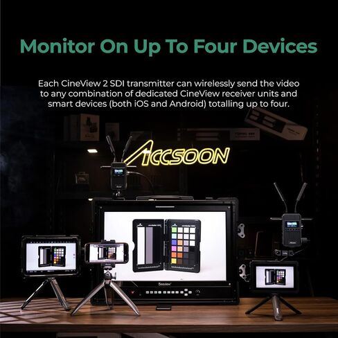 ACCSOON CineView 2 SDI Wireless Video Transmission System Transmitter&Receiver 2.4+5Ghz for Live Streaming 1080p 60fps 0.05s Latency 1500ft Range up to 4 Devices Monitoring in Saudi Arabia