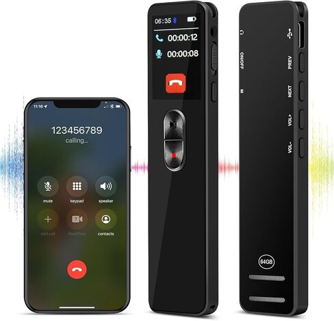 مسجل صوت رقمي سعة 64 جيجابايت، مسجل صوتي نشط، تسجيل عالي الدقة بسرعة 3072 كيلوبت في الثانية، مع تشغيل حلقة A-B، وإلغاء الضوضاء بكلمة مرور، وبلوتوث، ومسجل ديكتافون للمحاضرات والاجتماعات والمقابلات in Kuwait