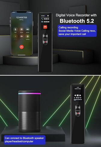 مسجل صوت رقمي سعة 64 جيجابايت، مسجل صوتي نشط، تسجيل عالي الدقة بسرعة 3072 كيلوبت في الثانية، مع تشغيل حلقة A-B، وإلغاء الضوضاء بكلمة مرور، وبلوتوث، ومسجل ديكتافون للمحاضرات والاجتماعات والمقابلات in Kuwait