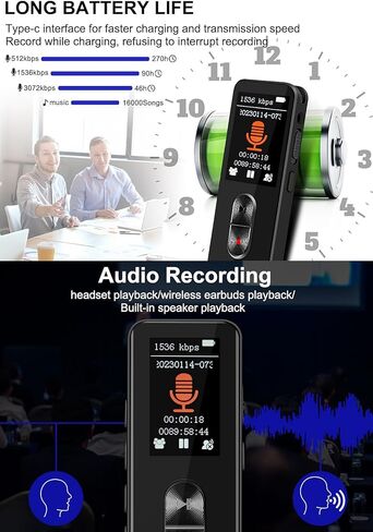 مسجل صوت رقمي سعة 64 جيجابايت، مسجل صوتي نشط، تسجيل عالي الدقة بسرعة 3072 كيلوبت في الثانية، مع تشغيل حلقة A-B، وإلغاء الضوضاء بكلمة مرور، وبلوتوث، ومسجل ديكتافون للمحاضرات والاجتماعات والمقابلات in Kuwait
