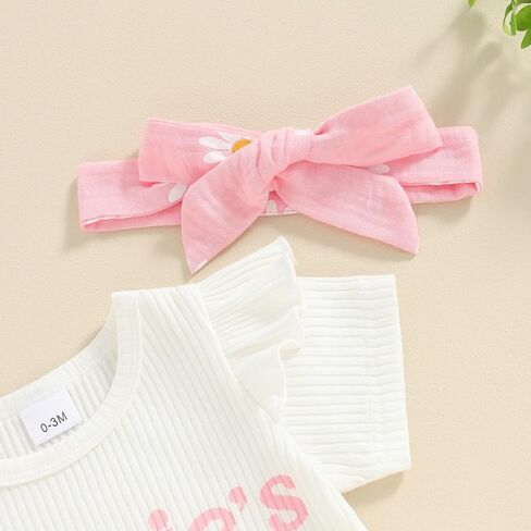 Newborn Baby Girl Summer Outfit Floral Short Sleeve Romper Sunflower Shorts Headband Set 3Pcs Clothes in Kuwait